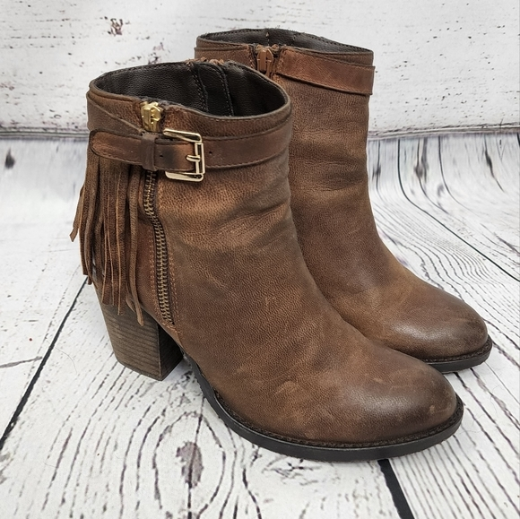 Steve Madden‎ Woodmeer Cognac Fringed Booties - Picture 1 of 14